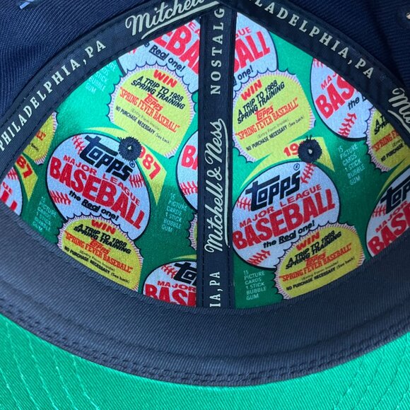 MITCHELL & NESS NEW YORK YANKEES MLB TOPPS COLLAB FAUX WOOD BILL HAT Blue NEW - Picture 6 of 7